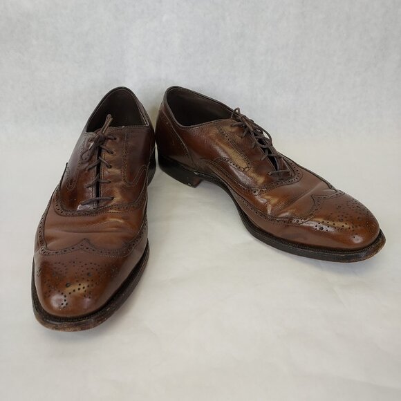Johnston & Murphy Brogue Oxford Wingtip Men 8 Leather Crown Aristocraft BROWN - Picture 1 of 16